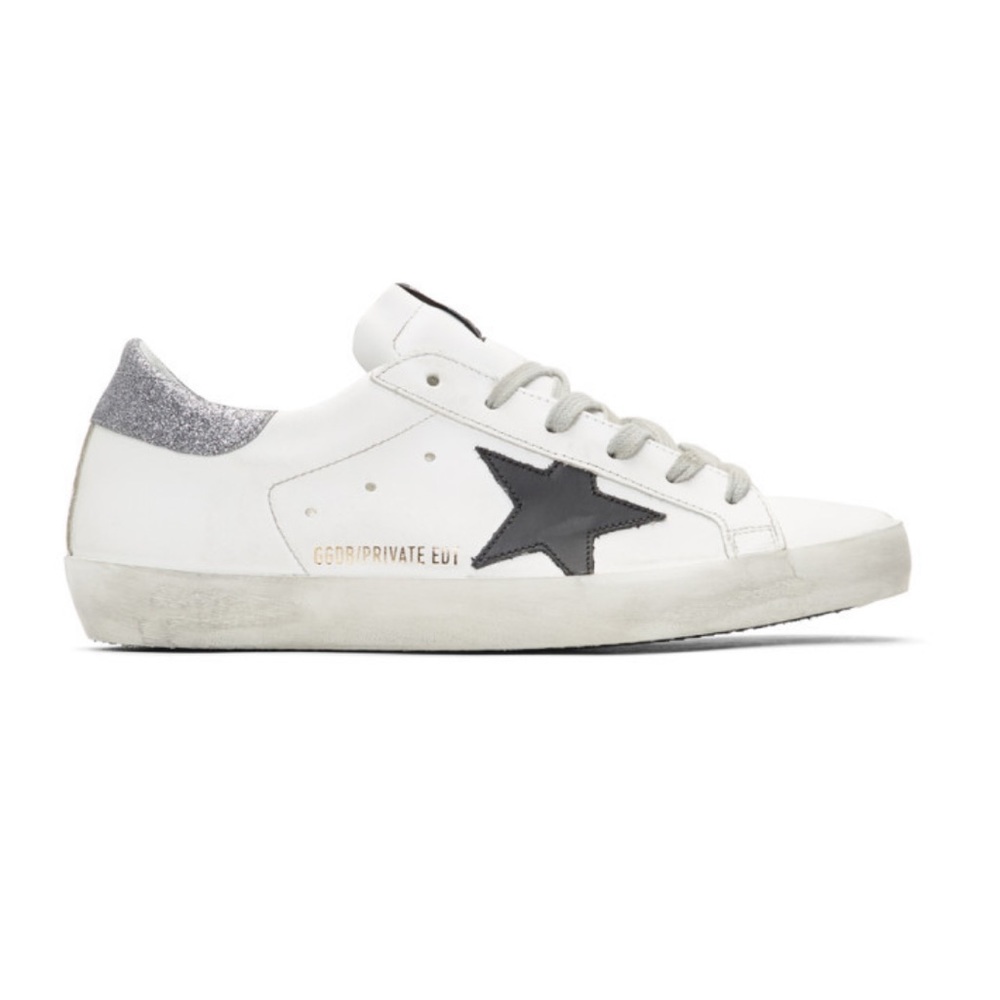 Golden Goose SSENSE Exclusive White Glitter Tab Superstar Sneakers